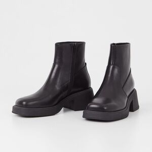 Vagabond Black Leather Dorah Ankle Zip Boots 38